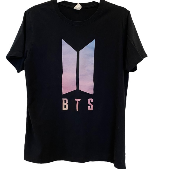 BTS Womens Love Yourself Black Graphic Print Ombre Pastel Band T-Shirt L - Picture 1 of 7